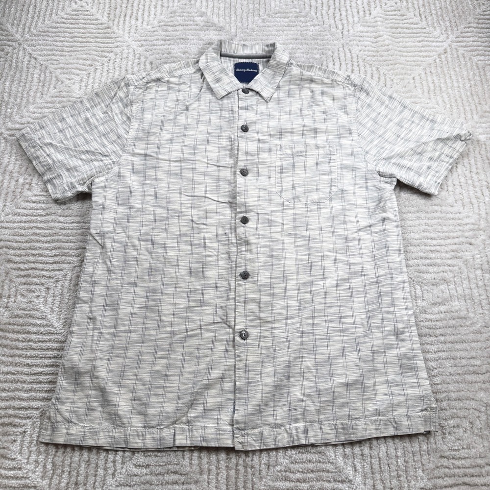 Tommy Bahama Silk Button Down Shirt Men's Large Cream Camp Tropical Vacation